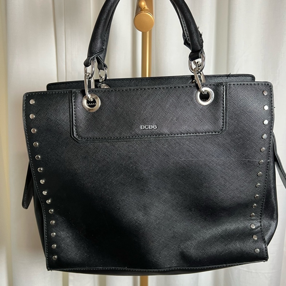 BCBG Black Satchel with Silver Studs and Structured Design